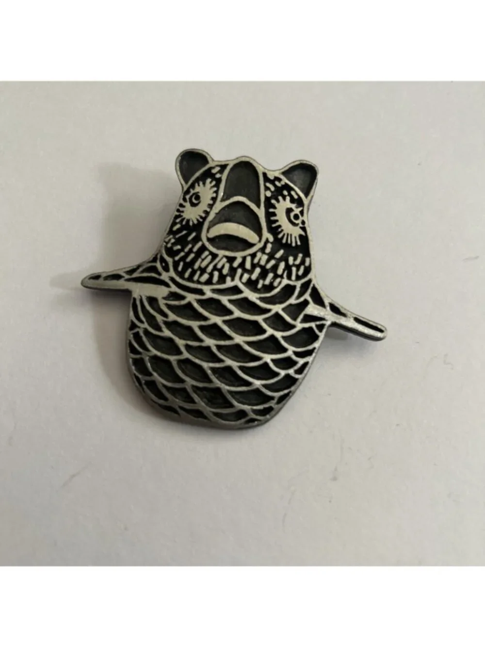 Native American Tie Owl Brooch Pin Made Jewelry NEW Silver & Black